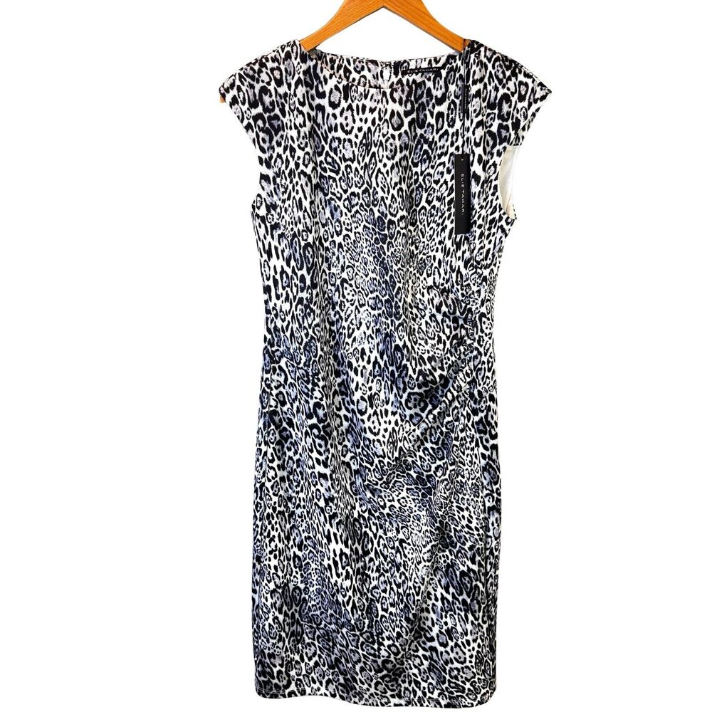Elie Tahari Black White Leopard Animal Print Sheath Dress Small Career Event NWT
